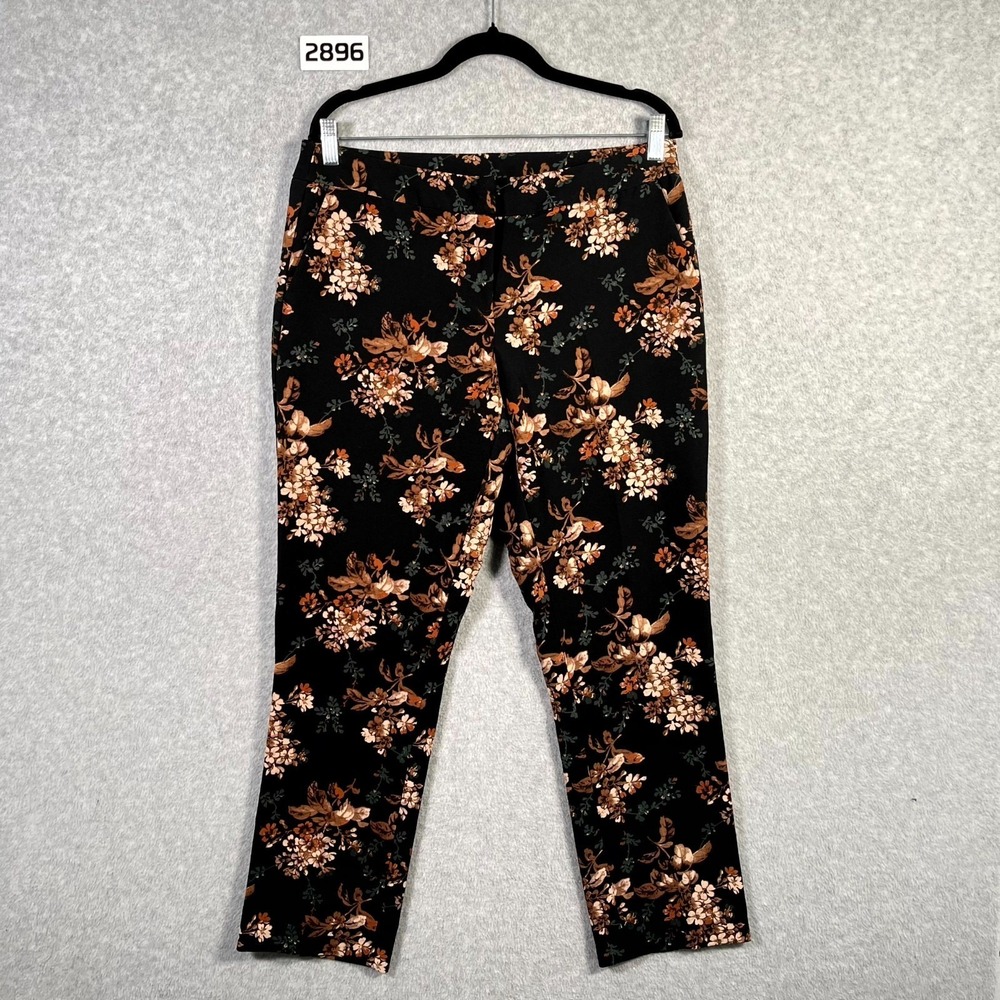 Cynthia Rowley Dress Pants Womens 8 Black Floral Flat Front Formal Business